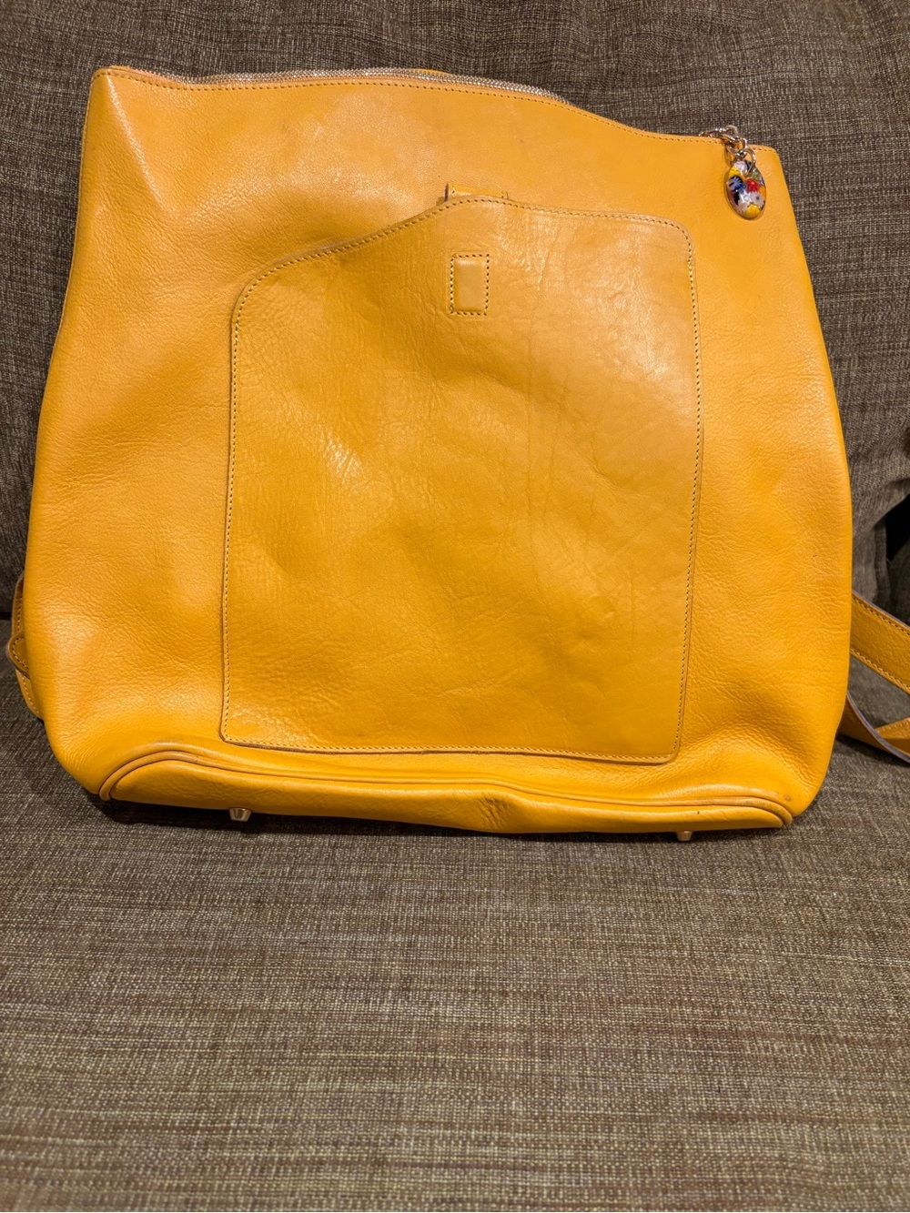 Terrida Venetian Yellow Leather Convertible
Backpack Tote Murano Glass